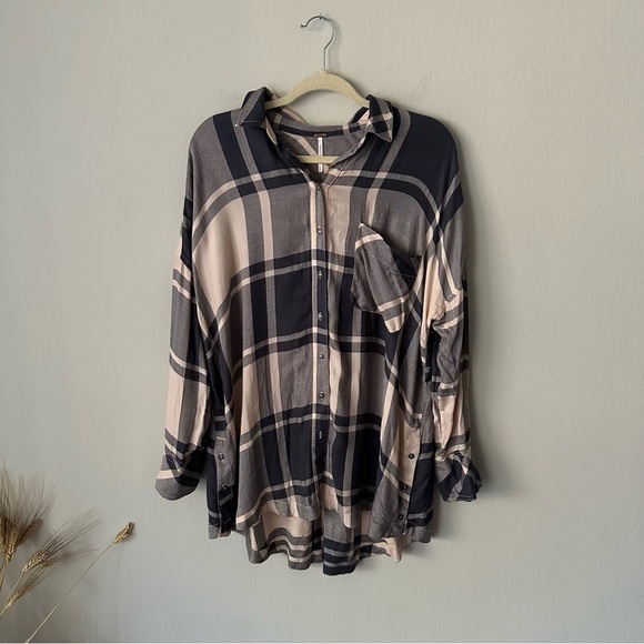 Free People Oversized Flannel Button Down Long Sleeve Shirt Western Fall Small - Picture 1 of 12